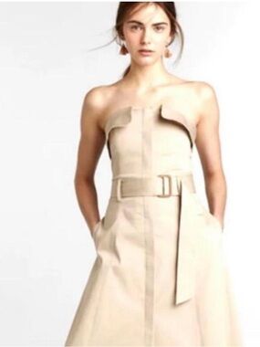 NWOT BR Sz 4 Strapless Khaki Belted A-Line Dress